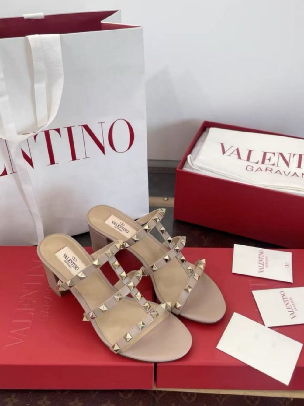 Valentino Garavani Rockstud Leather Slip-On Heel Sandals - Picture 7 of 9
